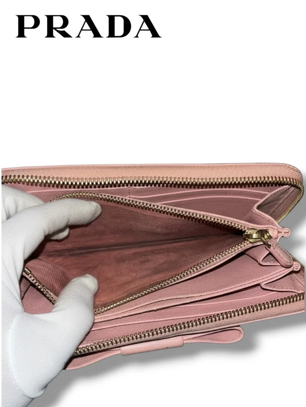 PRADA Fiocco Bow Saffiano Leather Long Wallet Pink Foldover Clutch Flap Italy